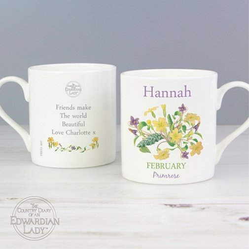 Personalised February Flower Of The Month Balmoral Mug Delivery to UK