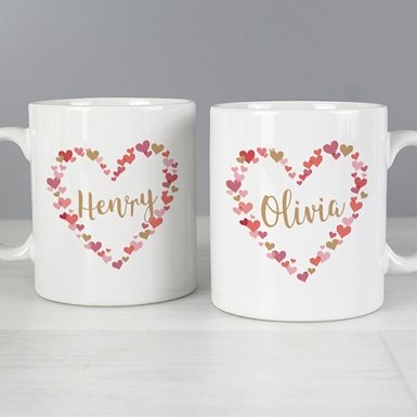 Personalised Confetti Hearts Wedding Mug Set Delivery to UK