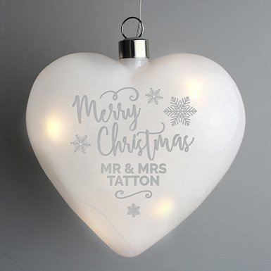 Personalised Merry Christmas LED Hanging Glass Heart Delivery UK
