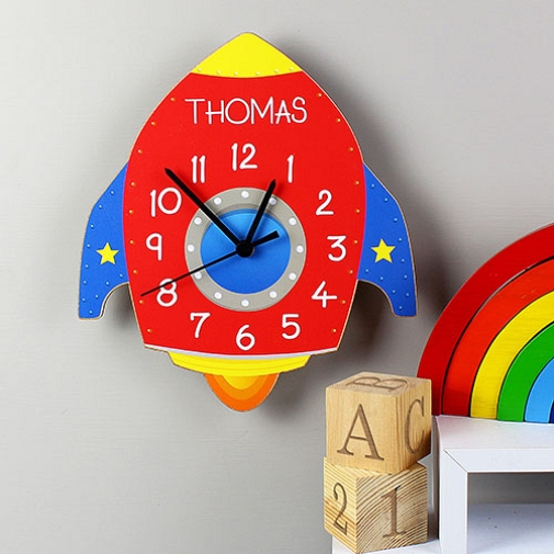 Personalised Rocket Shape Wooden Clock Delivery UK
