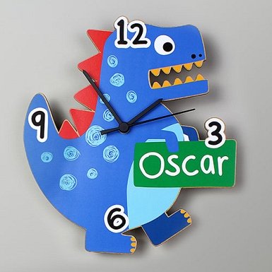 Personalised Dinosaur Shape Wooden Clock Delivery UK