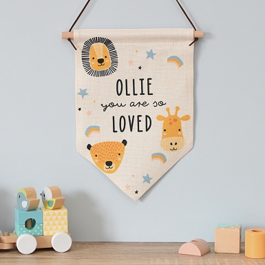 Personalised You Are So Loved Safari Animals Hanging Banner