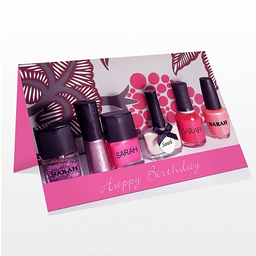 Personalised Row of Pink Nail Polish Card