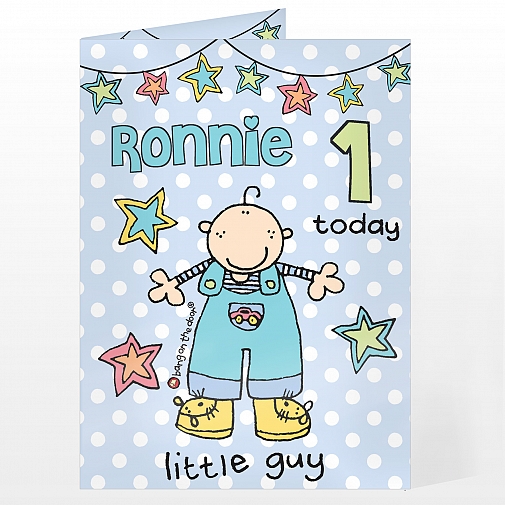 Personalised Bang on the Door Little Guy Age Card