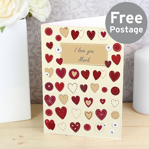 Personalised Fabric Hearts Design Card