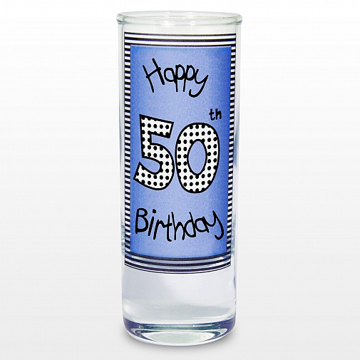 Blue 50th Happy Birthday Shot Glass