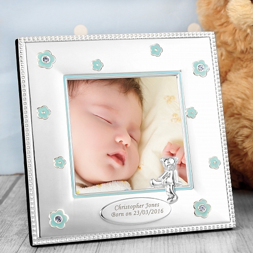 Personalised Blue Flowers 3x3 Photo Frame