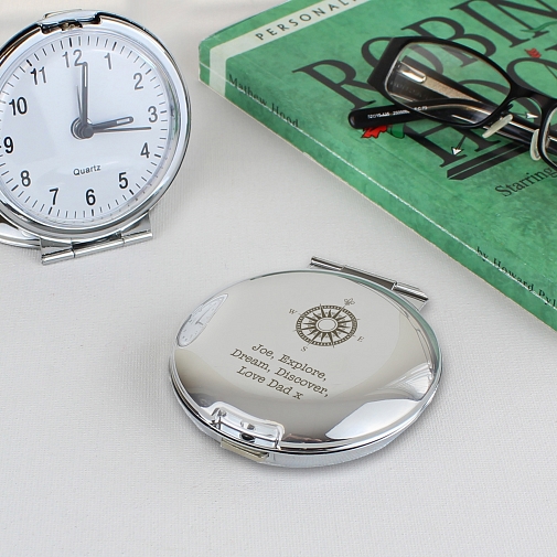 Personalised Compass Round Travel Clock