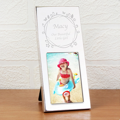 Personalised Small Silver Butterfly Swirl 2x3 Photo Frame