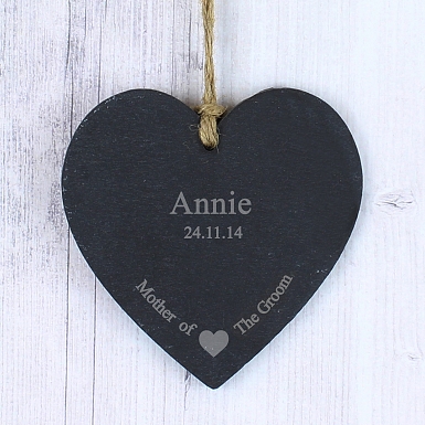 Personalised Mother Of The Groom Slate Heart Decoration