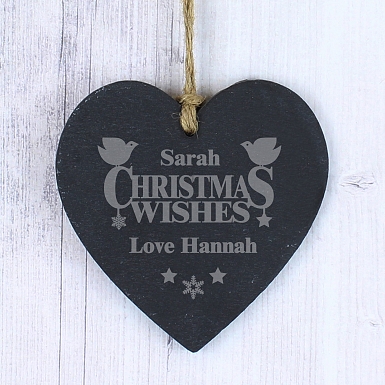 Personalised Christmas Wishes Slate Heart