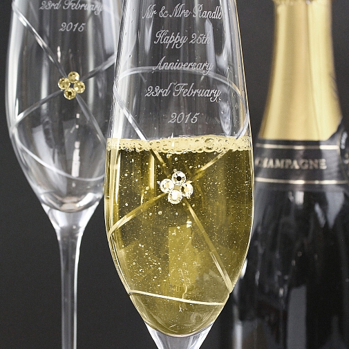 Personalised Infinity Pair of Flutes with Gold Swarovski Elements
