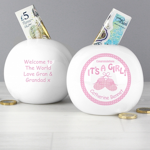 Personalised Bootee Its a Girl Money Box