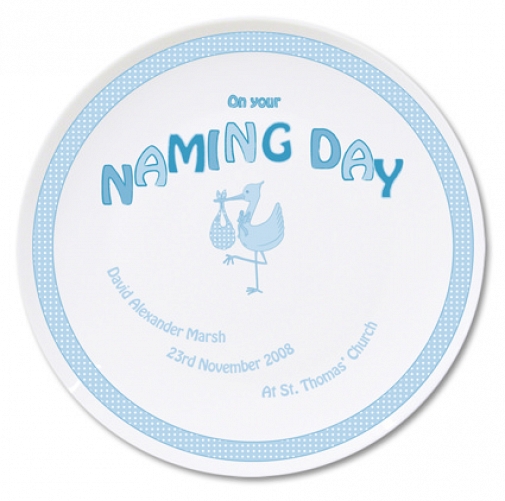 Personalised Stork Blue Naming Day Plate