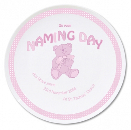 Personalised Teddy Pink Naming Day Plate