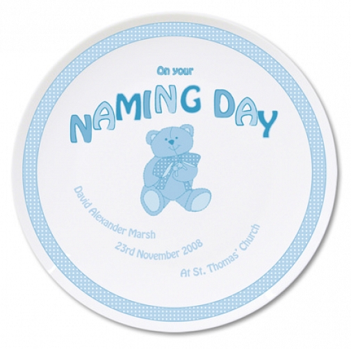 Personalised Teddy Blue Naming Day Plate