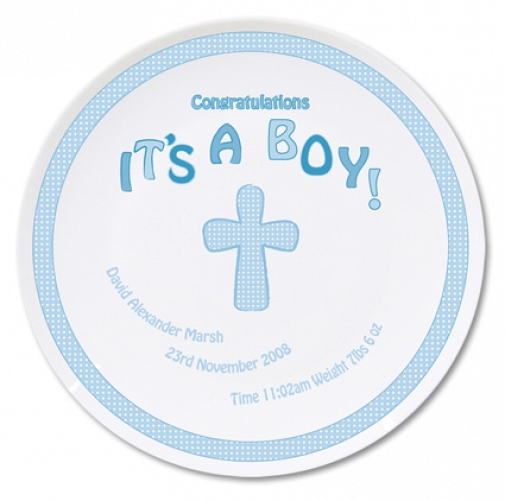 Personalised Cross It's a Boy Plate