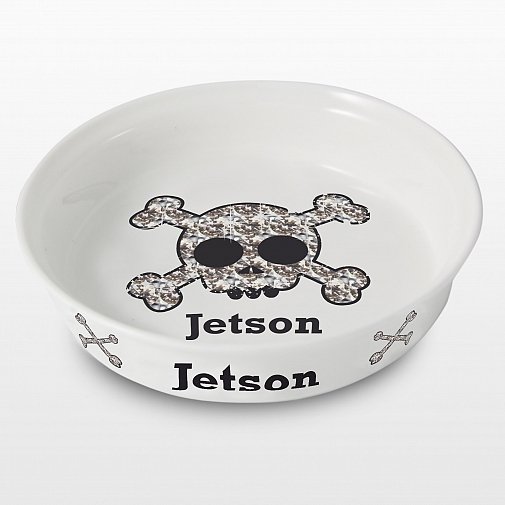 Personalised Bling Skull Dog Bowl