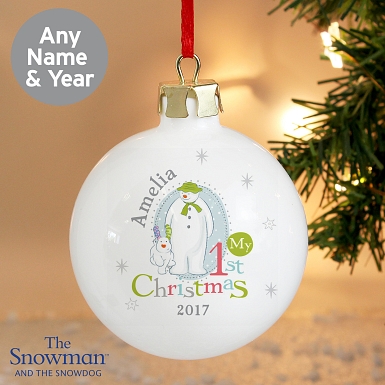 Personalised Snowman and Snowdog My 1st Christmas Bauble