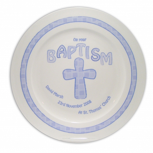 Personalised Blue Cross Baptism Plate