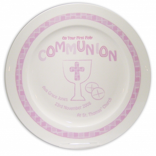 Personalised Pink First Holy Communion Plate