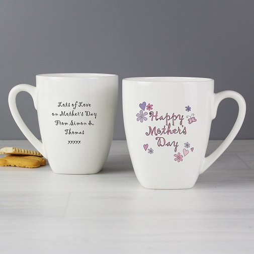 Personalised Flowers and Butterflies Happy Mother's Day Latte Mug