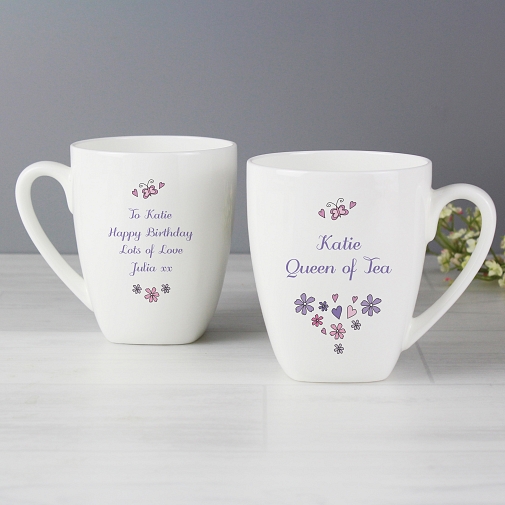 Personalised Flowers and Butterflies Latte Mug