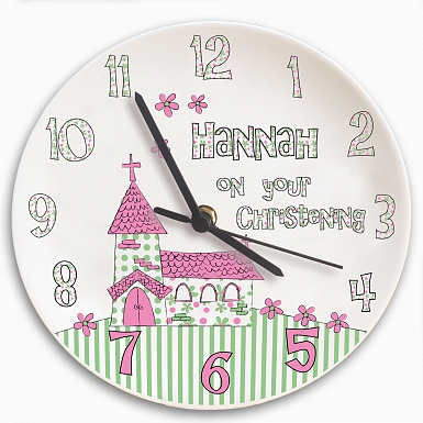 Personalised Whimsical Church Christening Clock