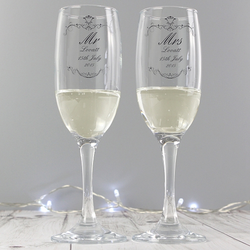 Personalised Ornate Swirl Couples Pair of Flutes with Gift Box