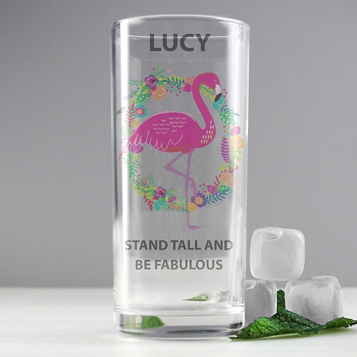 Personalised Flamingo Hi Ball Glass