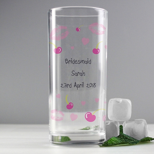 Personalised Lips & Cherry Hi Ball Glass
