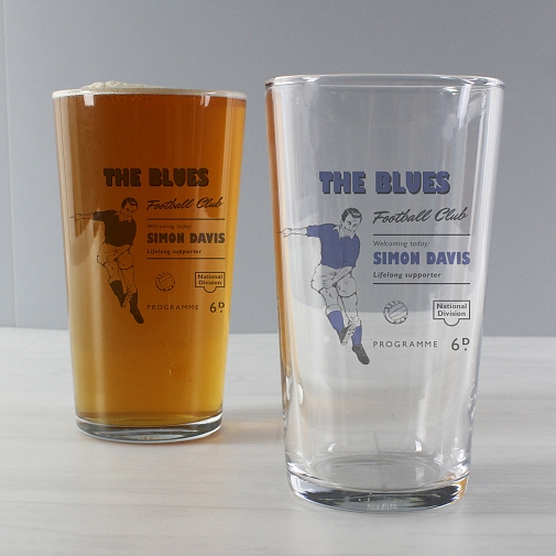 Personalised Vintage Football Blue Supporter's Pint Glass