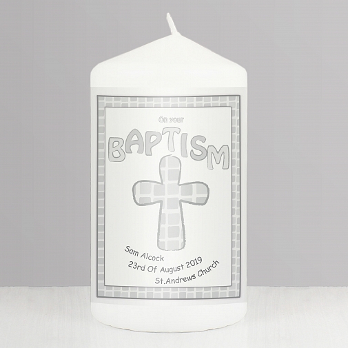 Personalised Grey Baptism Candle