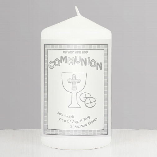 Personalised Grey First Holy Communion Candle