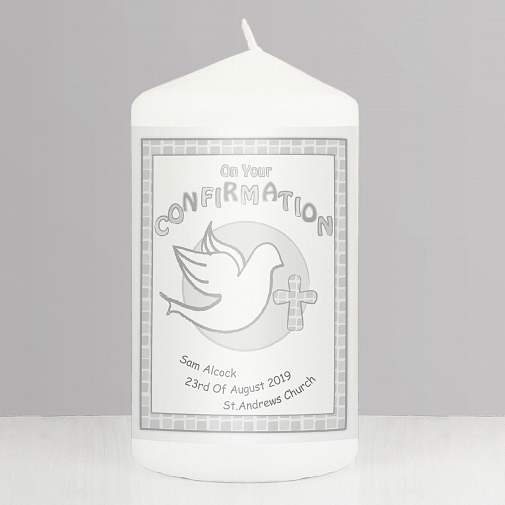 Personalised Confirmation Candle Grey