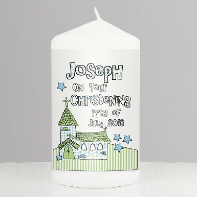 Personalised Blue Church Candle