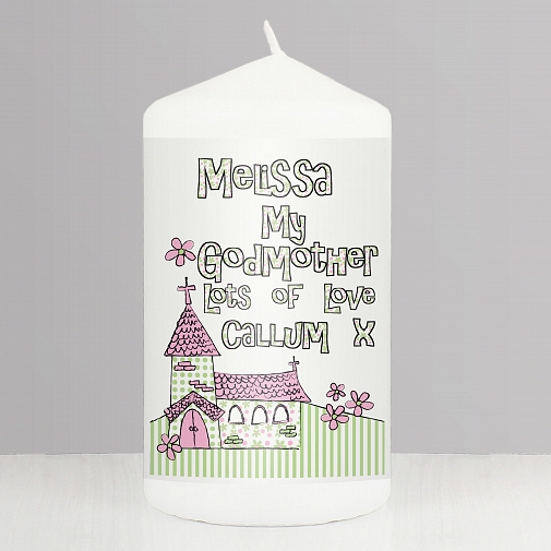 Personalised Whimsical Church Godmother Candle
