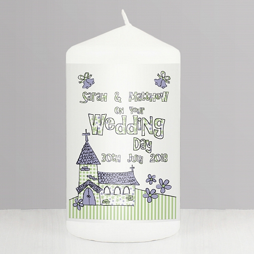 Personalised Whimsical Church Wedding Candle