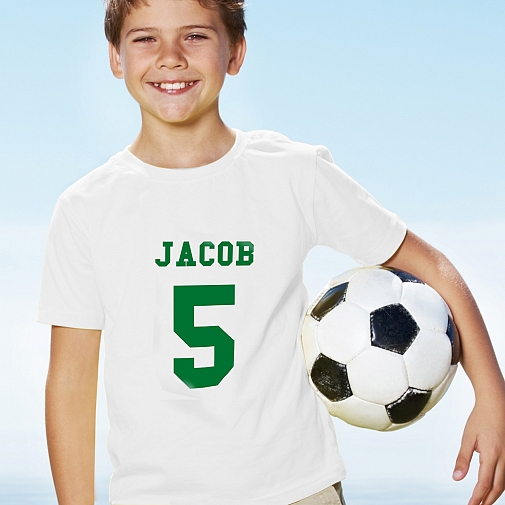 Personalised Green Name & Number T-shirt 5-6 Years