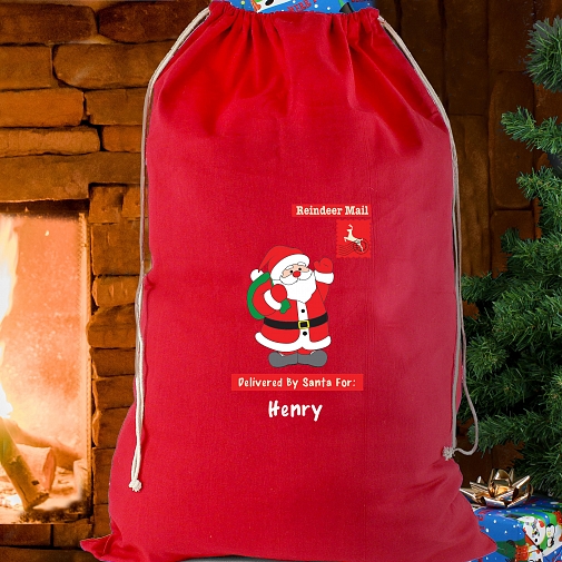 Personalised Father Christmas Red Cotton Sack