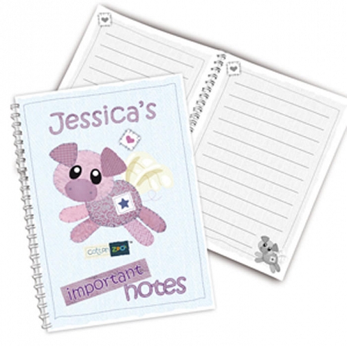 Personalised Cotton Zoo Organza the Pig A5 Notebook