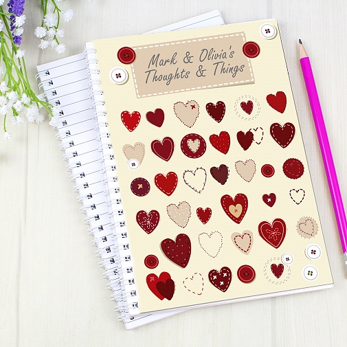 Personalised Fabric Hearts Design A5 Notebook