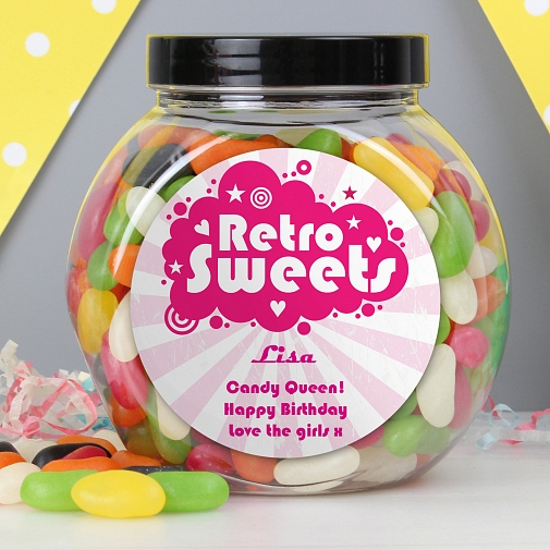 Personalised Retro Pink Jelly Beans Sweet Jar