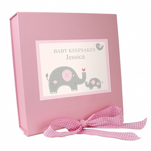 Personalised Pink Baby Elephant Gift Box