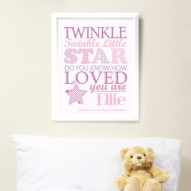Personalised Twinkle Girls Poster White Frame