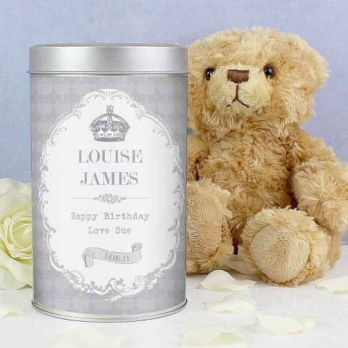 Personalised Royal Crown Teddy in a Tin