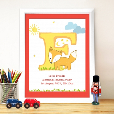 Personalised Animal Initial White Poster Frame