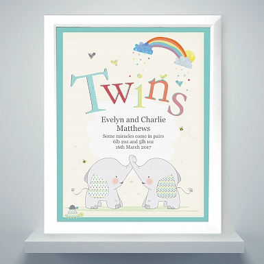 Personalised Hessian Elephant Twins Poster Frame
