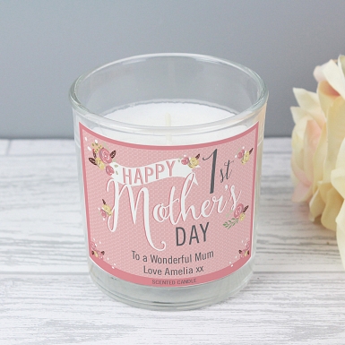 Personalised Floral Bouquet 1st Mother's Day Scented Jar Candle