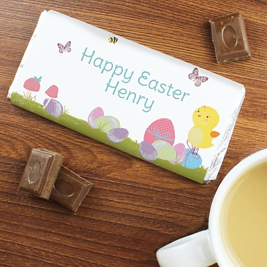 Personalised Easter Meadow chick Milk Chocolates Bar